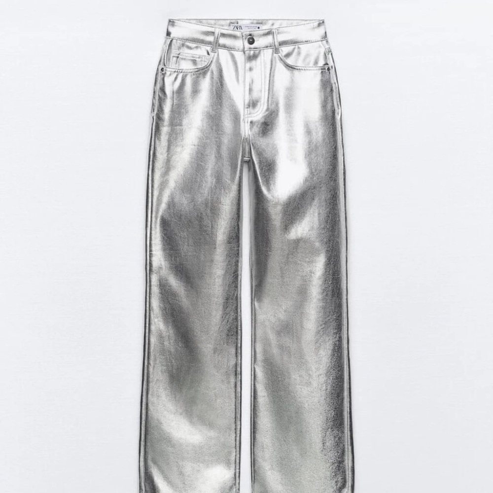 ZARA Silver Metallic Wide-Leg Pants